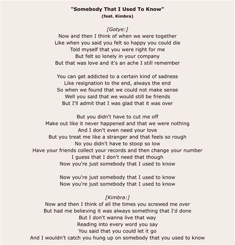 somebody i that used to know lyrics